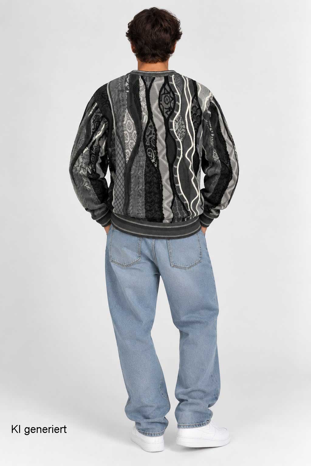 Carlo Colucci 3D Strickpullover Schwarzgrau