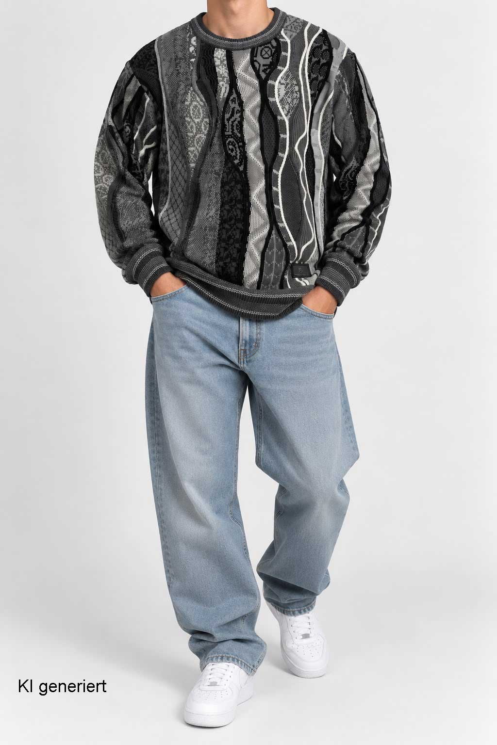Carlo Colucci 3D Strickpullover Schwarzgrau