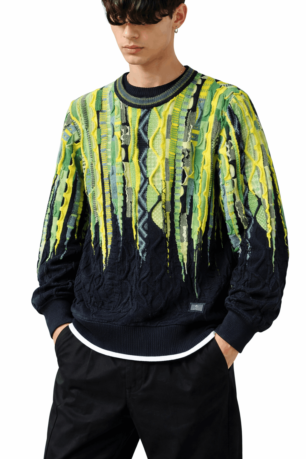 Carlo Colucci 3D Strickpullover Grüngelb