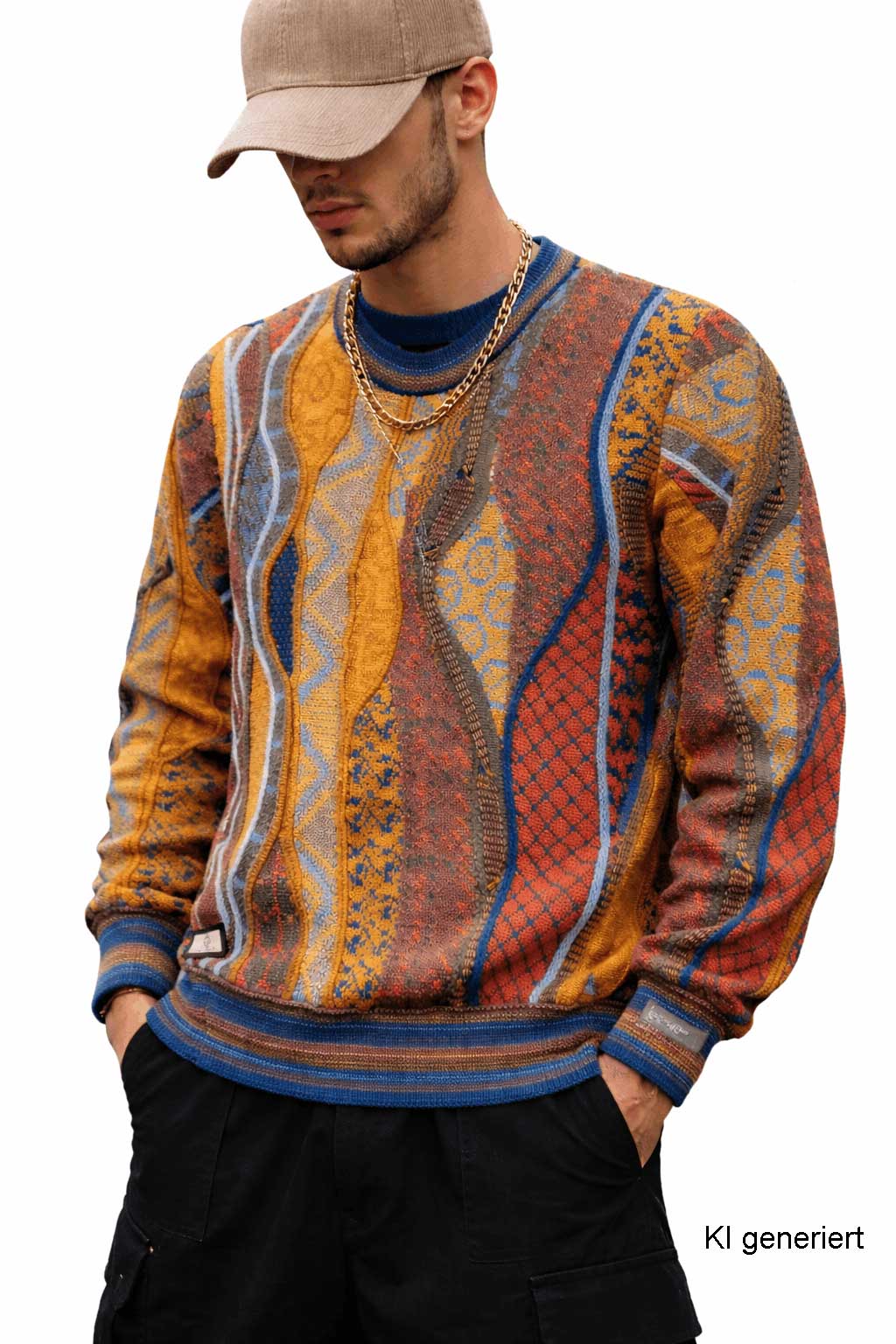 Carlo Colucci 3D Strickpullover Braunbunt
