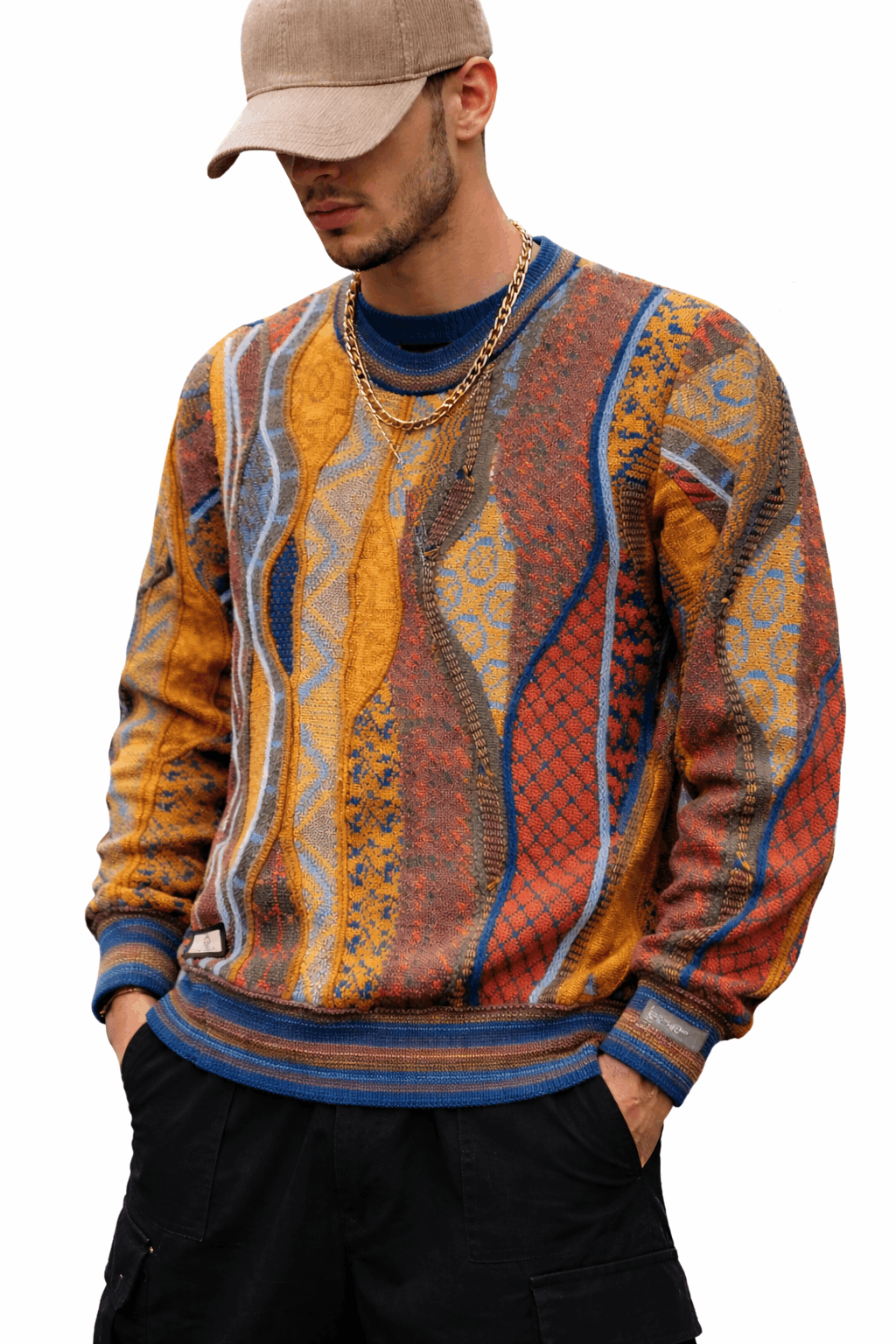 Carlo Colucci 3D Strickpullover Braunbunt