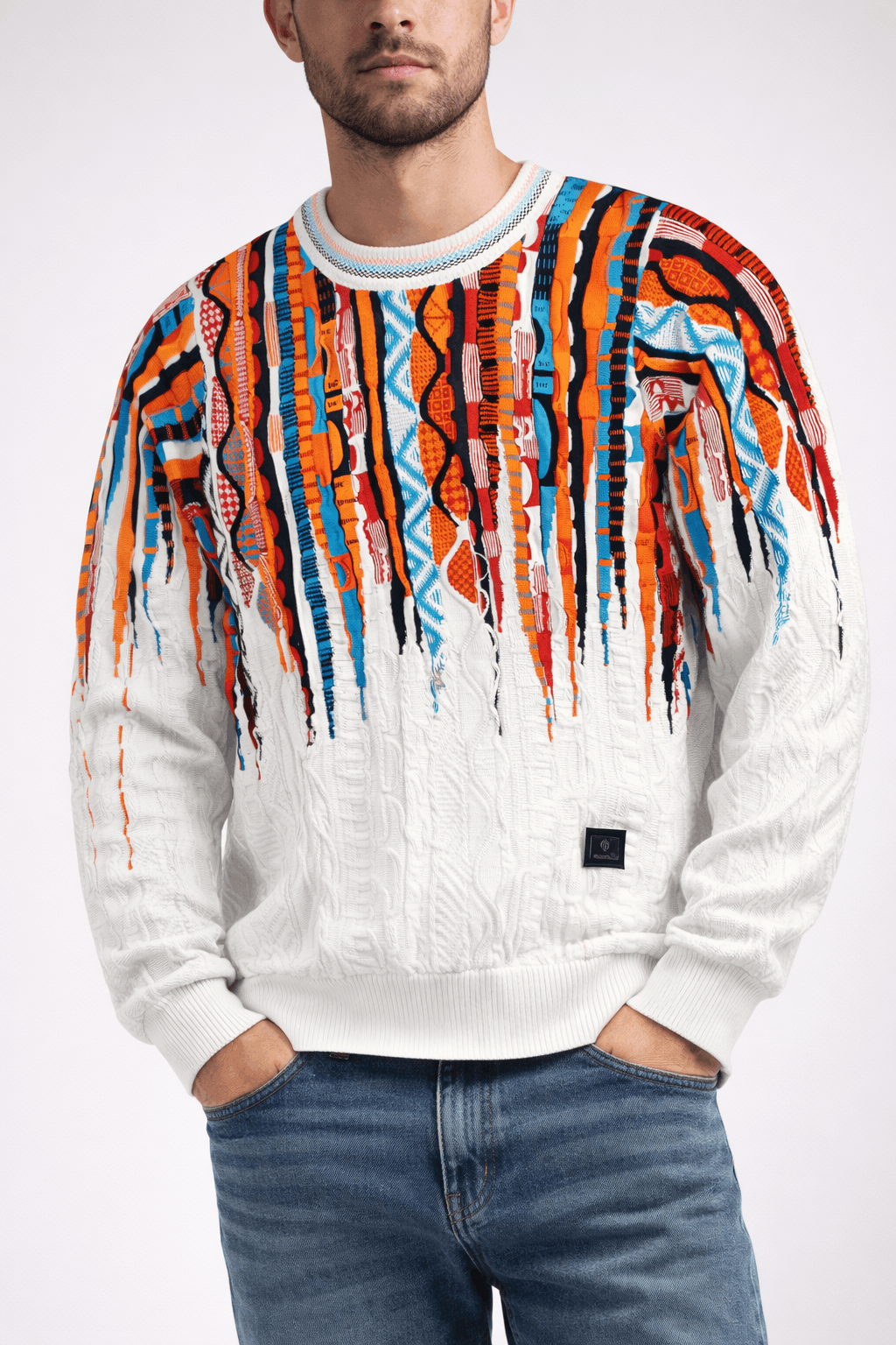 Carlo Colucci 3D Strickpullover Buntweiß