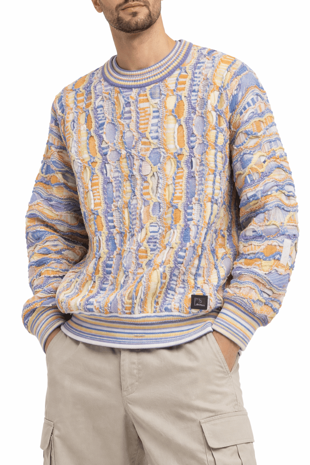 Carlo Colucci 3D Strickpullover Hellblaubunt