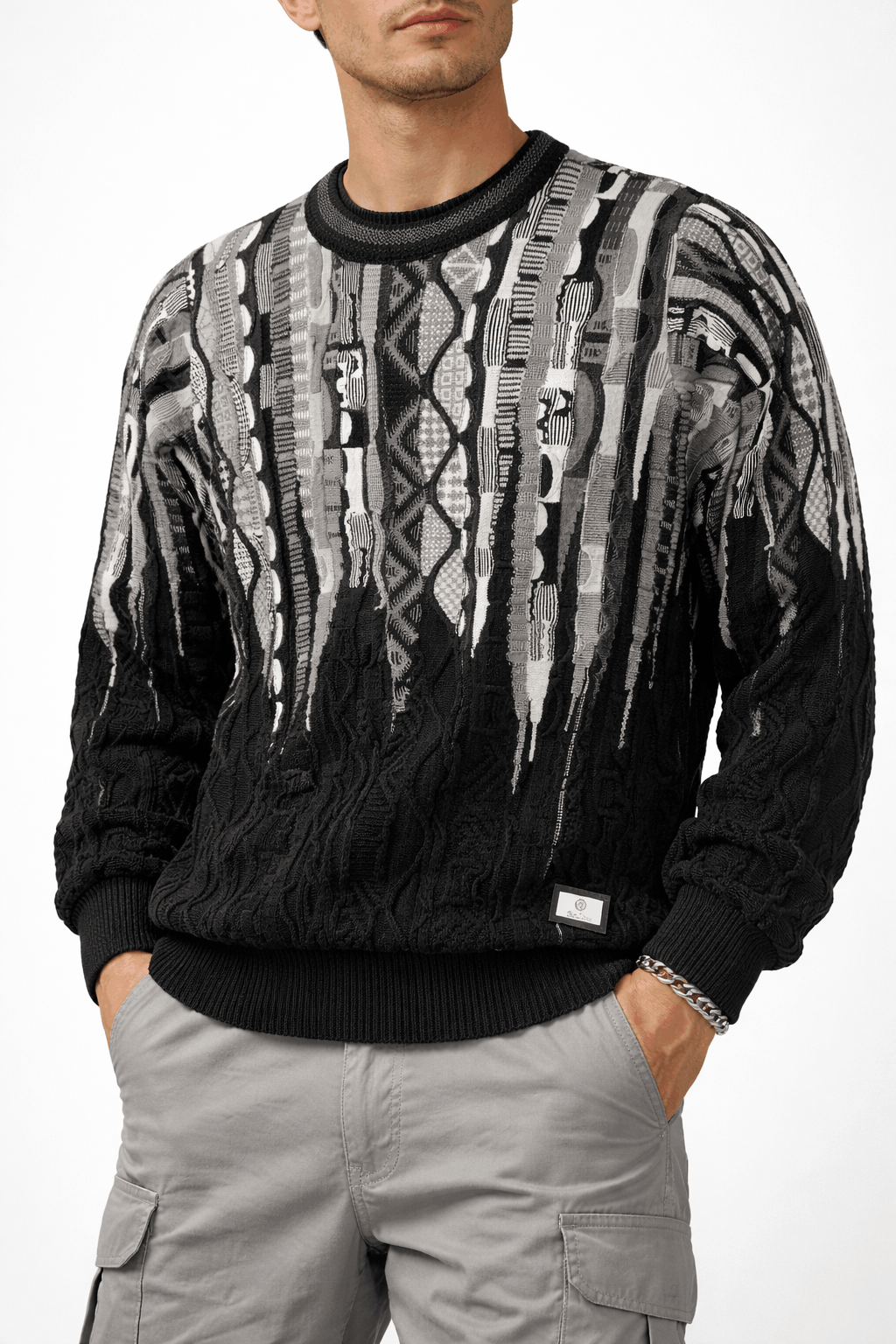 Carlo Colucci 3D Strickpullover Schwarzweiß